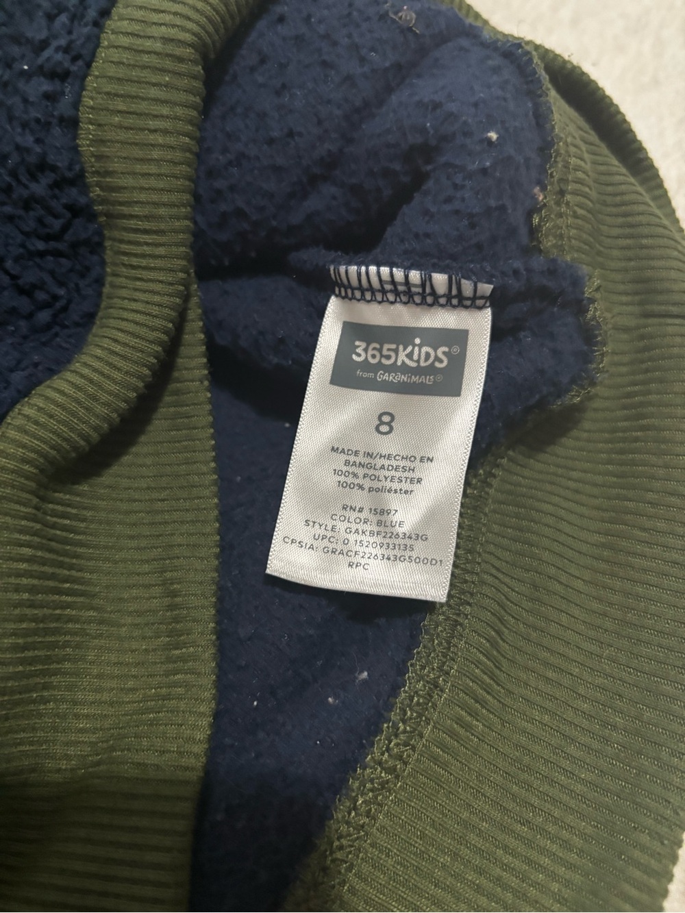 365 Kids Navy Sherpa Fleece Quarter Zip Pullover Jacket Size 8 Green Trim - Picture 9 of 9